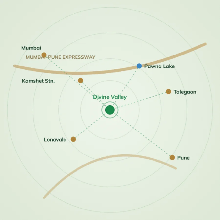 Divine Valley connectivity map — Kamshet near the Mumbai-Pune Expressway